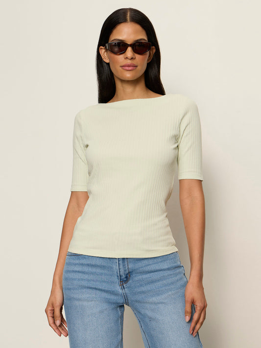 BOATNECK RIBBED TOP GREEN MIST | Sanctuary Clothing