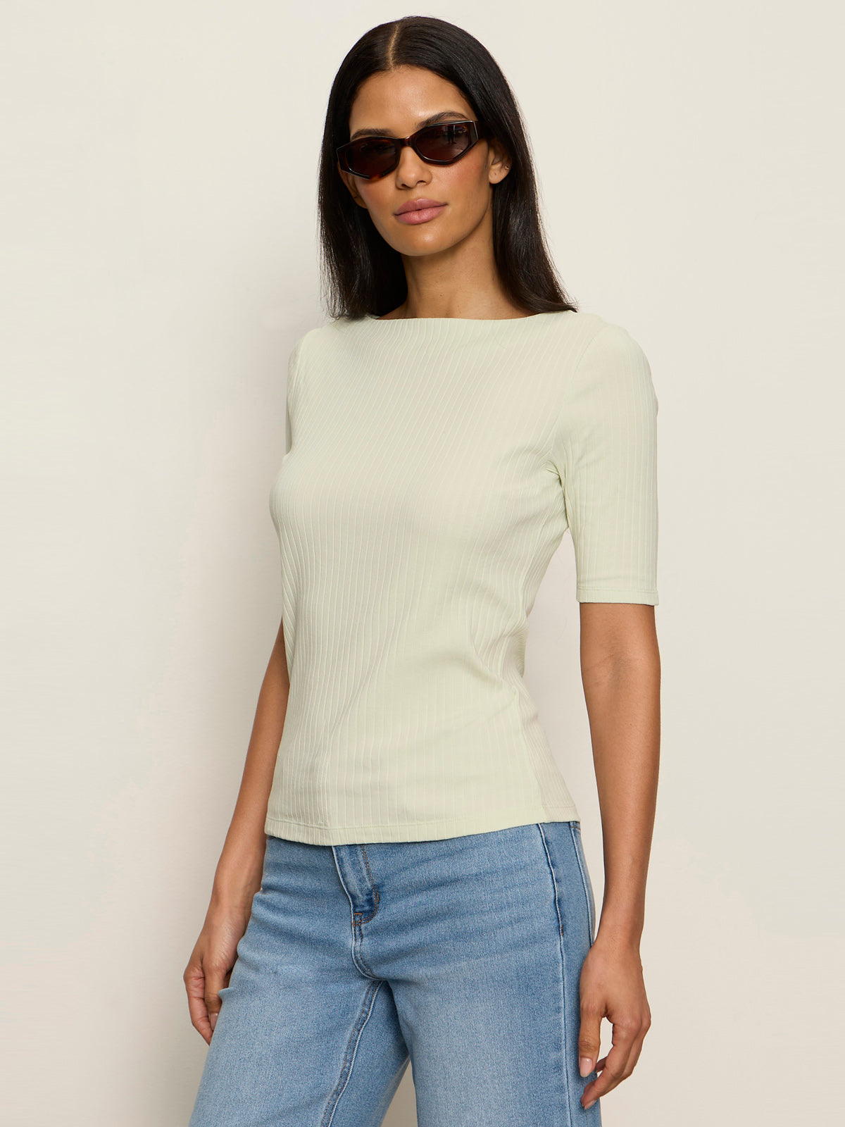 BOATNECK RIBBED TOP GREEN MIST | Sanctuary Clothing