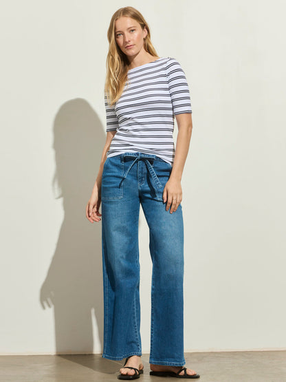 BOATNECK RIBBED TOP CHALK/BLACK STRIPE | Sanctuary Clothing
