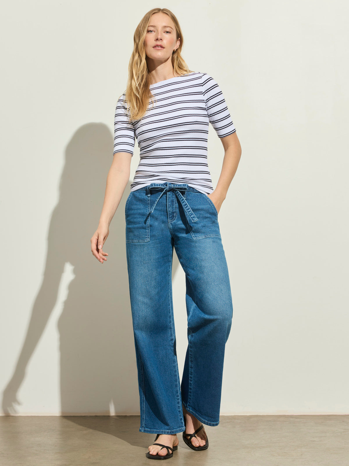 BOATNECK RIBBED TOP CHALK/BLACK STRIPE | Sanctuary Clothing