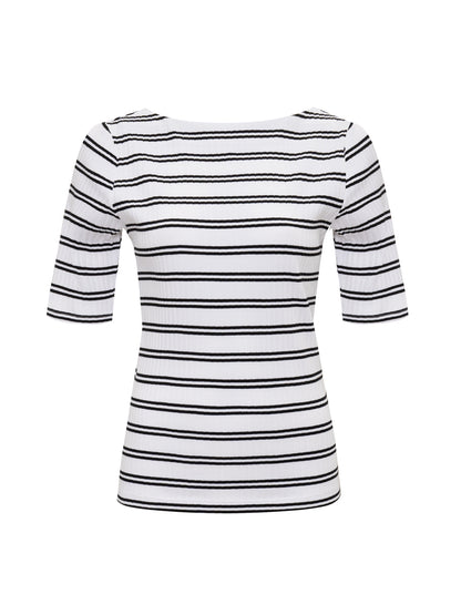BOATNECK RIBBED TOP CHALK/BLACK STRIPE | Sanctuary Clothing