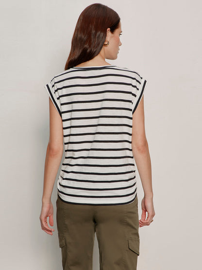 KNOTTED MUSCLE TEE CHALK/BLACK STRIPE | Sanctuary Clothing
