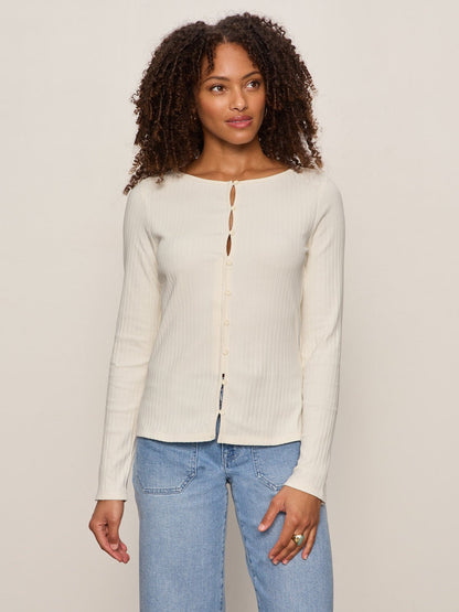 BUTTON FRONT RIBBED TOP COLLAGEN | Sanctuary Clothing