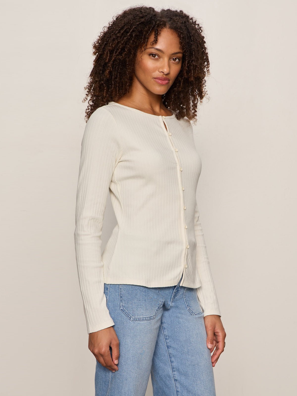 BUTTON FRONT RIBBED TOP COLLAGEN | Sanctuary Clothing
