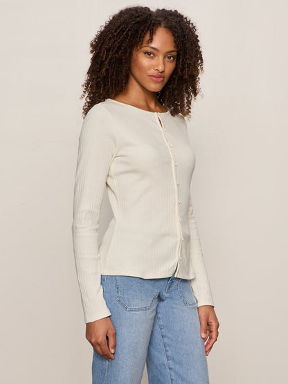 BUTTON FRONT RIBBED TOP COLLAGEN | Sanctuary Clothing