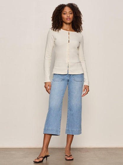 BUTTON FRONT RIBBED TOP COLLAGEN | Sanctuary Clothing