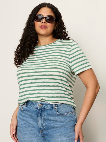 Perfect Textured Tee Chalk/Green Juice Strip Extended Sizing | Sanctuary Clothing