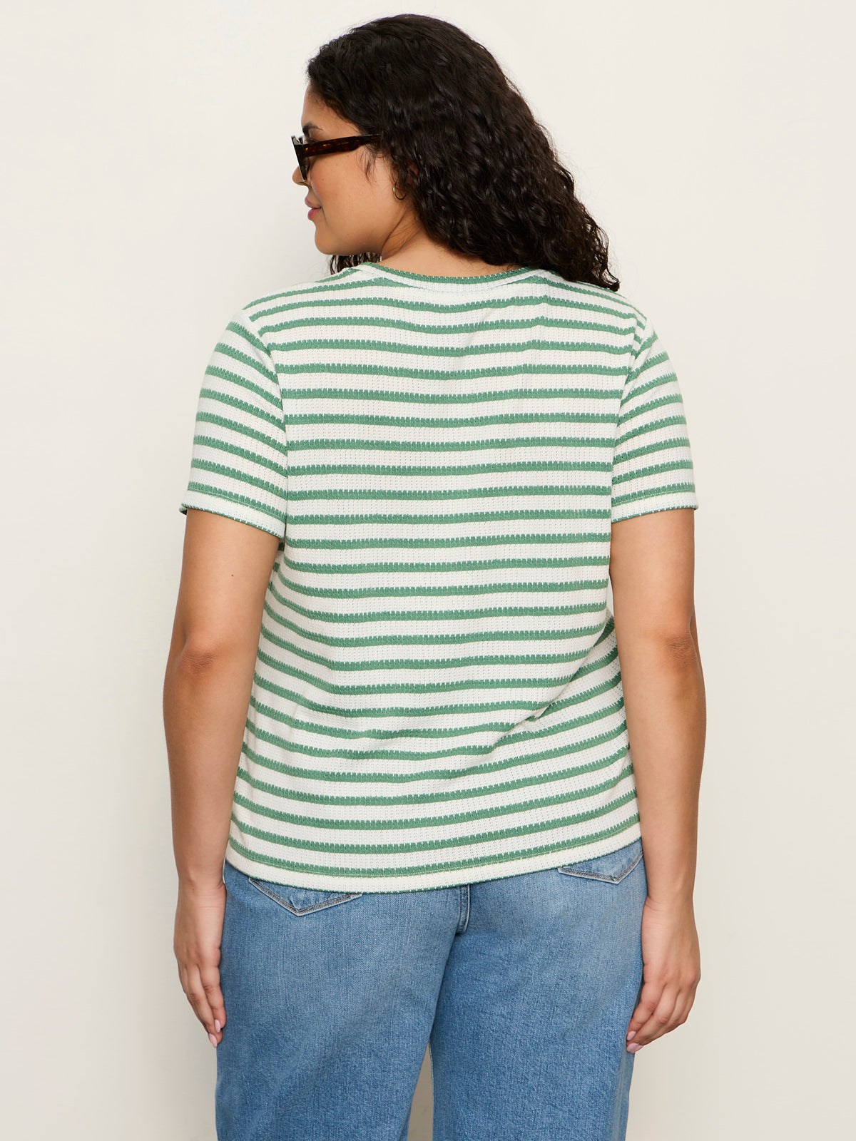 Perfect Textured Tee Chalk/Green Juice Strip Extended Sizing | Sanctuary Clothing