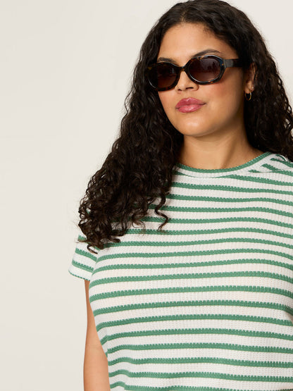 Perfect Textured Tee Chalk/Green Juice Strip Extended Sizing | Sanctuary Clothing
