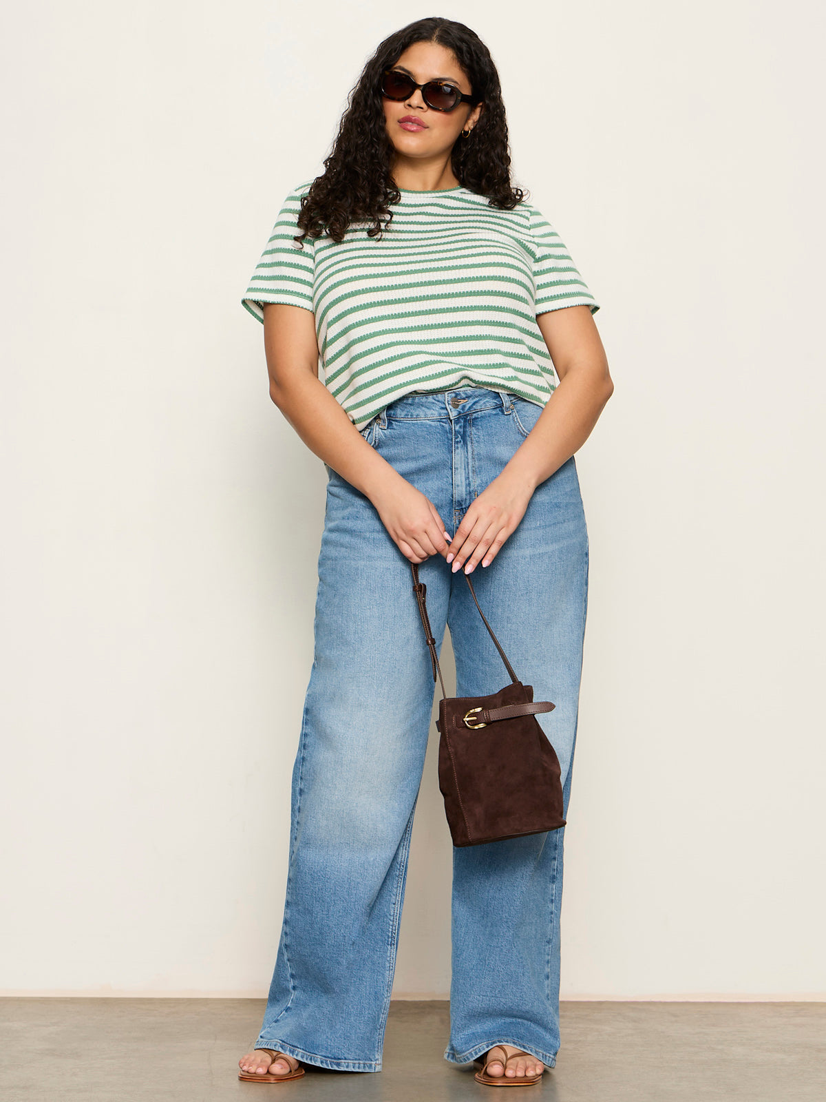 Perfect Textured Tee Chalk/Green Juice Strip Extended Sizing | Sanctuary Clothing