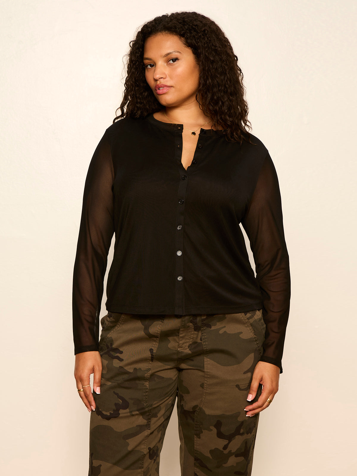 Mesh Long Sleeve Cardigan Black Extended Sizing | Sanctuary Clothing