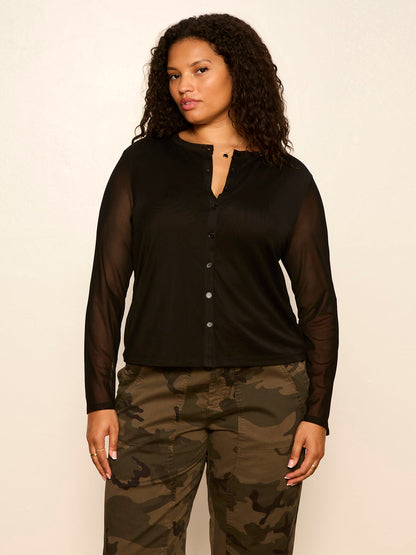Mesh Long Sleeve Cardigan Black Extended Sizing | Sanctuary Clothing