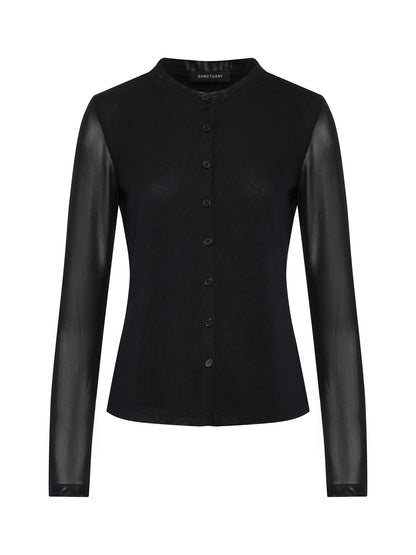 Mesh Long Sleeve Cardigan Black Extended Sizing | Sanctuary Clothing