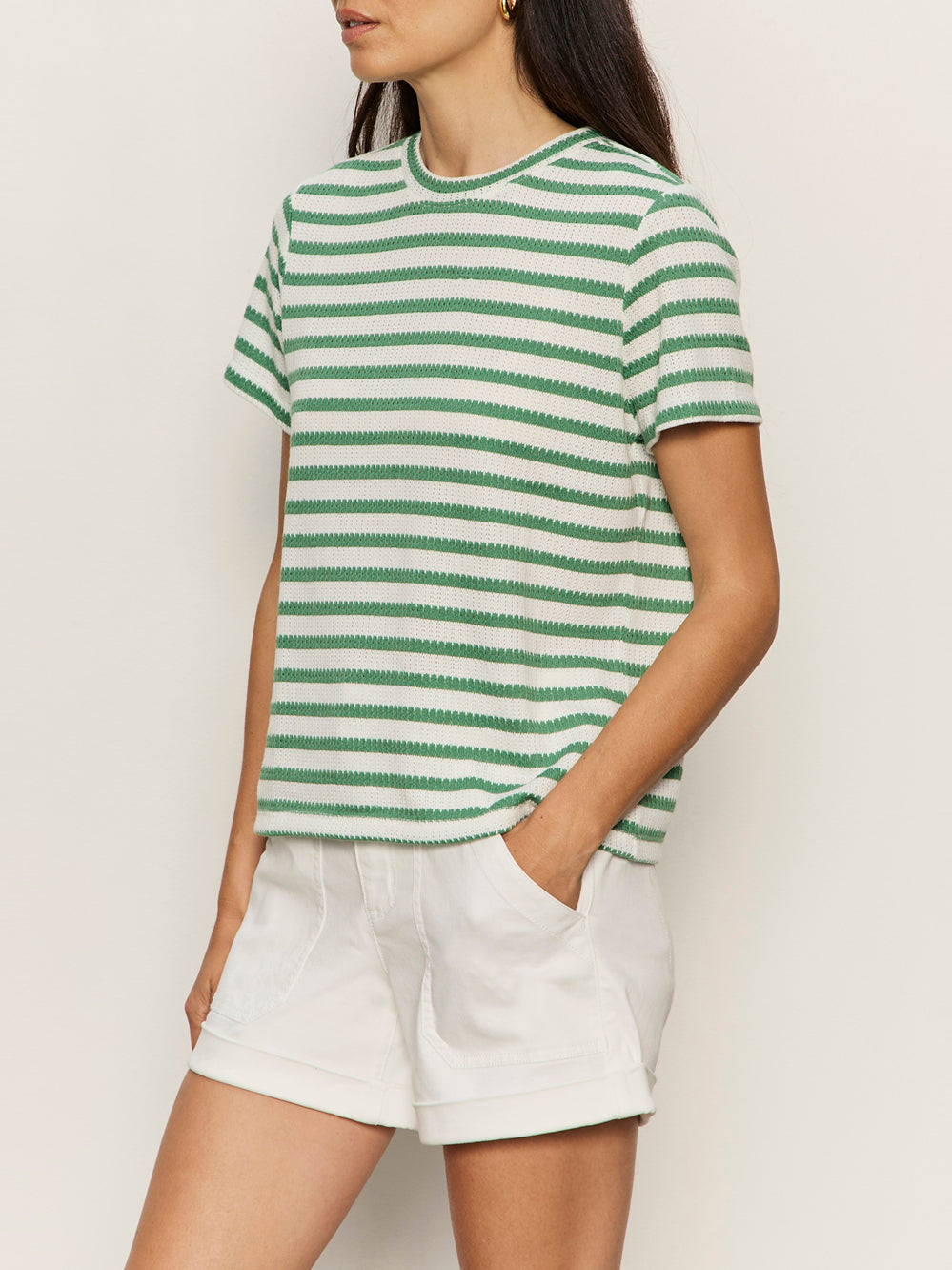 Perfect Texture Tee Chalk/Green Juice Stripe Petite Sizing | Sanctuary Clothing