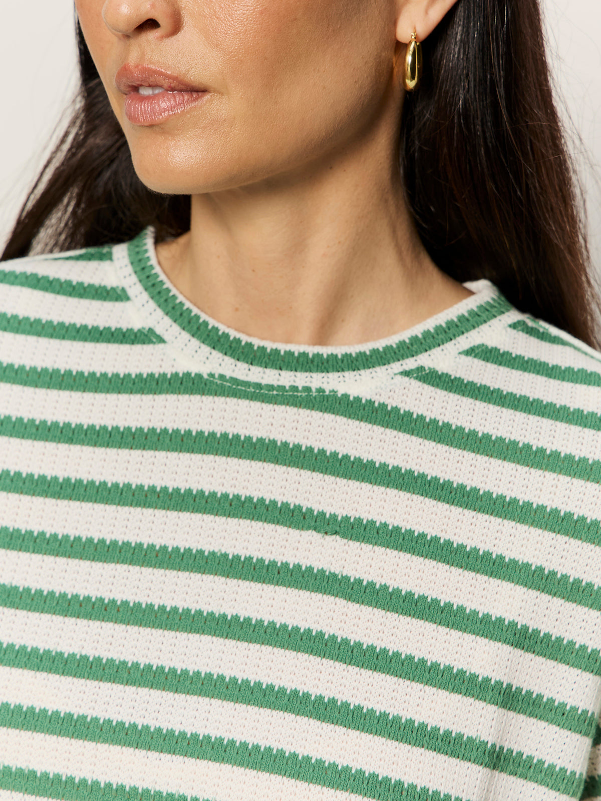 Perfect Texture Tee Chalk/Green Juice Stripe Petite Sizing | Sanctuary Clothing